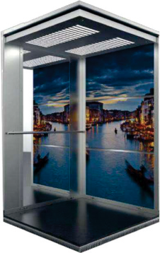 Printed glass elevator cabin